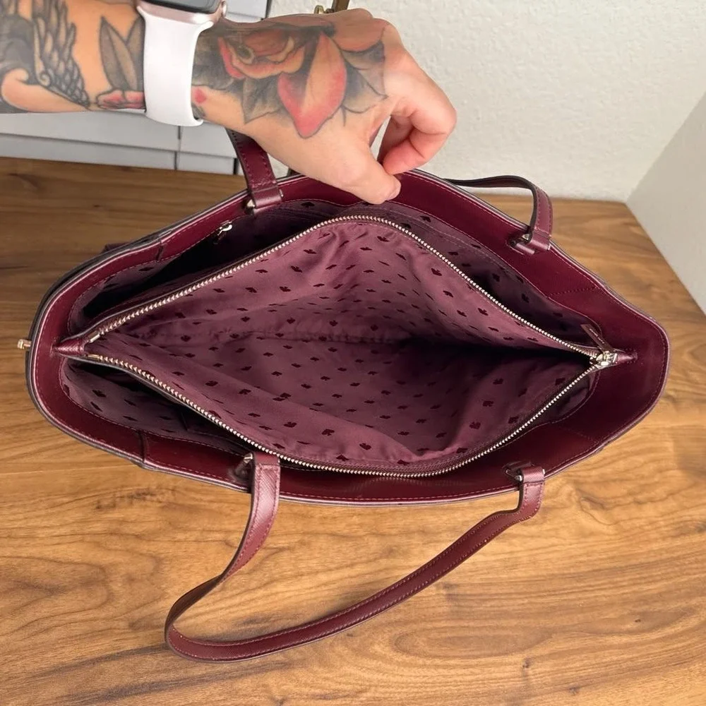 Kate Spade Staci Laptop Tote Bag Saffiano Leather Burgundy Maroon